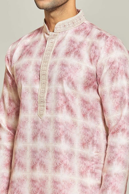 Arihant Rai Sinha_Pink Cotton, Silk Embroidery Helix Maze Print Kurta Set _at_Aza_Fashions