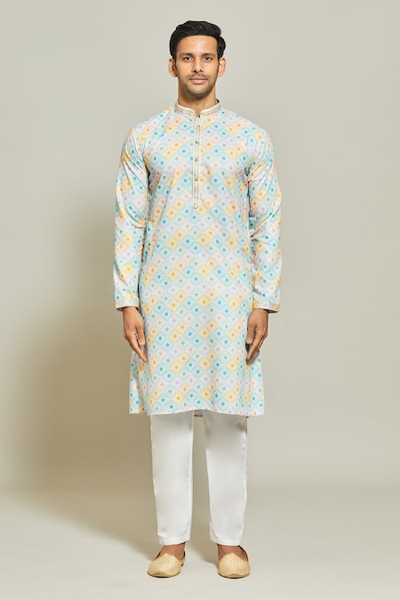 Buy_Arihant Rai Sinha_Multi Color Cotton, Silk Embroidery Ripple Quad Print Kurta Set _Online_at_Aza_Fashions