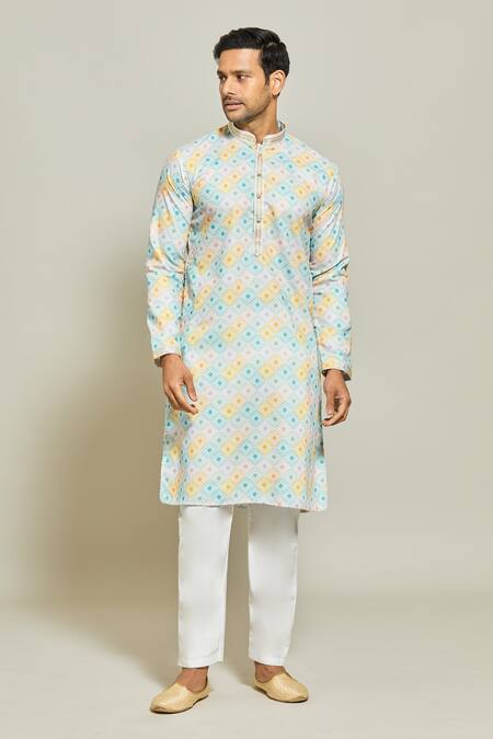 Shop_Arihant Rai Sinha_Multi Color Cotton, Silk Embroidery Ripple Quad Print Kurta Set _Online_at_Aza_Fashions