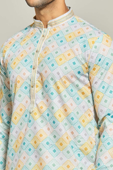 Arihant Rai Sinha_Multi Color Cotton, Silk Embroidery Ripple Quad Print Kurta Set _at_Aza_Fashions