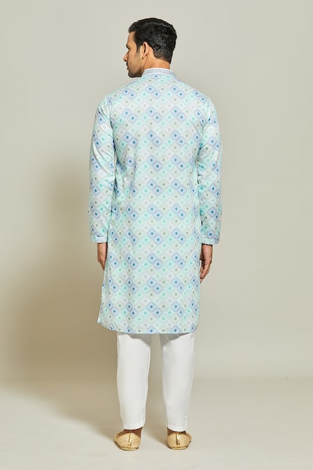 Shop_Arihant Rai Sinha_Green Cotton, Silk Embroidery Ripple Quad Jaal Print Kurta Set _at_Aza_Fashions