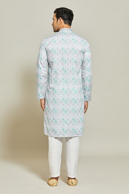 Shop_Arihant Rai Sinha_Green Cotton, Silk Embroidery Ripple Quad Dream Print Kurta Set _at_Aza_Fashions