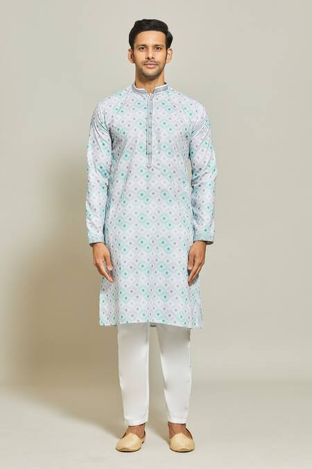 Buy_Arihant Rai Sinha_Green Cotton, Silk Embroidery Ripple Quad Dream Print Kurta Set _Online_at_Aza_Fashions