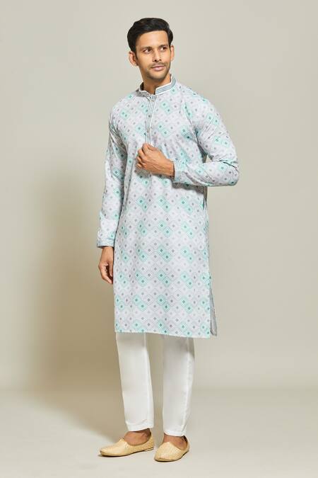 Shop_Arihant Rai Sinha_Green Cotton, Silk Embroidery Ripple Quad Dream Print Kurta Set _Online_at_Aza_Fashions