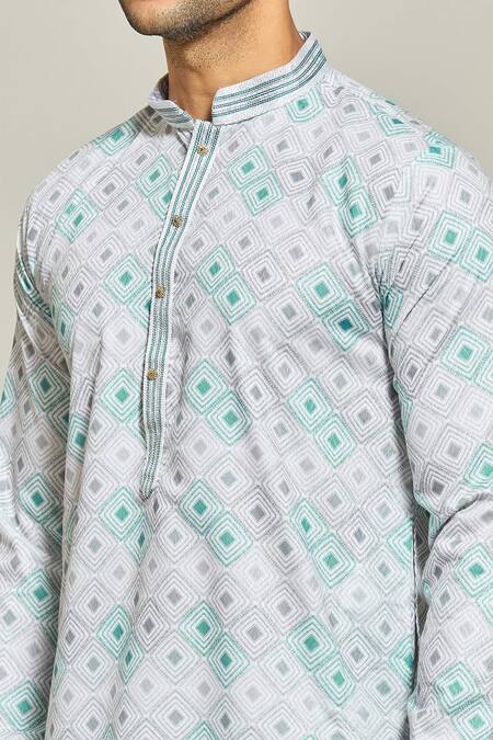 Arihant Rai Sinha_Green Cotton, Silk Embroidery Ripple Quad Dream Print Kurta Set _at_Aza_Fashions