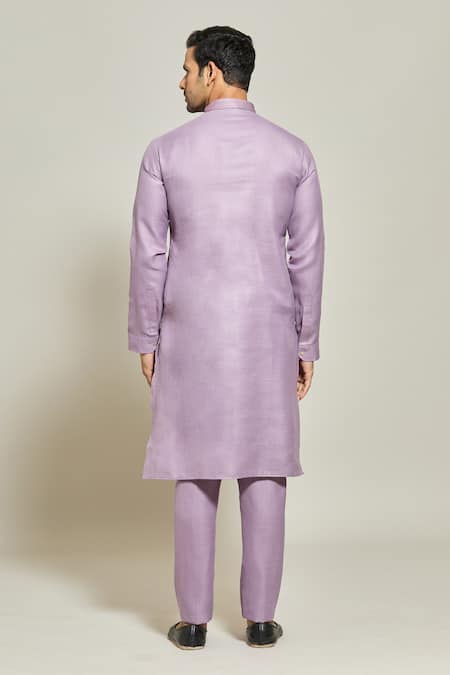 Shop_Arihant Rai Sinha_Purple Linen, Cotton Pintux Yoke Kurta _at_Aza_Fashions