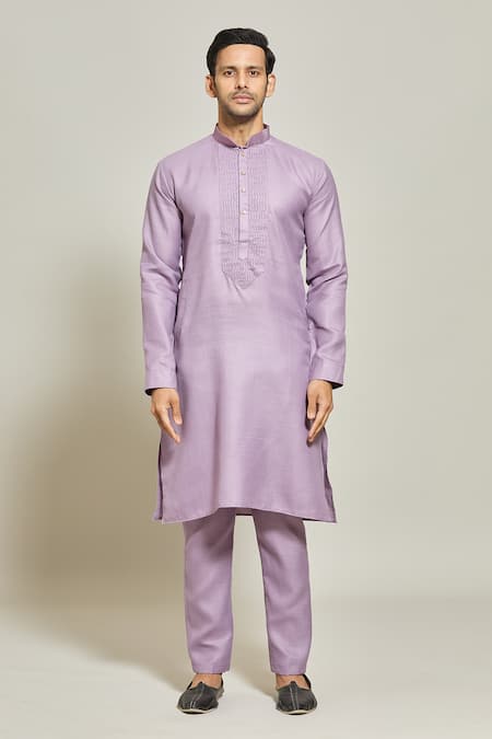 Arihant Rai Sinha_Purple Linen, Cotton Pintux Yoke Kurta _Online_at_Aza_Fashions