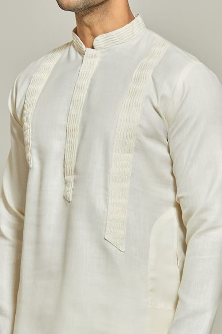 Shop Arihant Rai Sinha Cream Linen, Cotton Applique Pintux Stripe Kurta Online at Aza Fashions Shop_Arihant Rai Sinha_Cream Linen, Cotton Applique Pintux Stripe Kurta _Online_at_Aza_Fashions