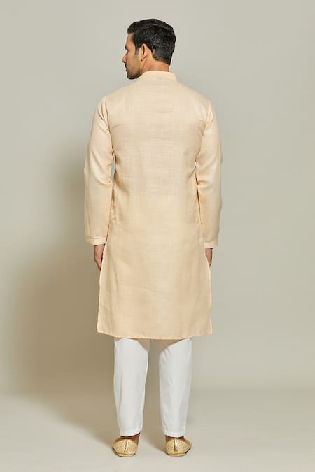 Shop Arihant Rai Sinha Beige Linen, Cotton Pintux Applique Kurta at Aza Fashions Shop_Arihant Rai Sinha_Beige Linen, Cotton Pintux Applique Kurta _at_Aza_Fashions