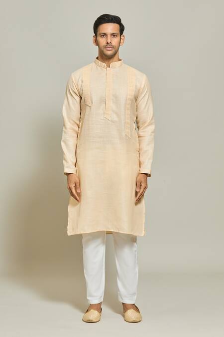 Arihant Rai Sinha Beige Linen, Cotton Pintux Applique Kurta Online at Aza Fashions Arihant Rai Sinha_Beige Linen, Cotton Pintux Applique Kurta _Online_at_Aza_Fashions