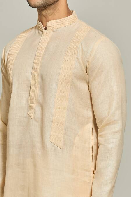 Shop Arihant Rai Sinha Beige Linen, Cotton Pintux Applique Kurta Online at Aza Fashions Shop_Arihant Rai Sinha_Beige Linen, Cotton Pintux Applique Kurta _Online_at_Aza_Fashions