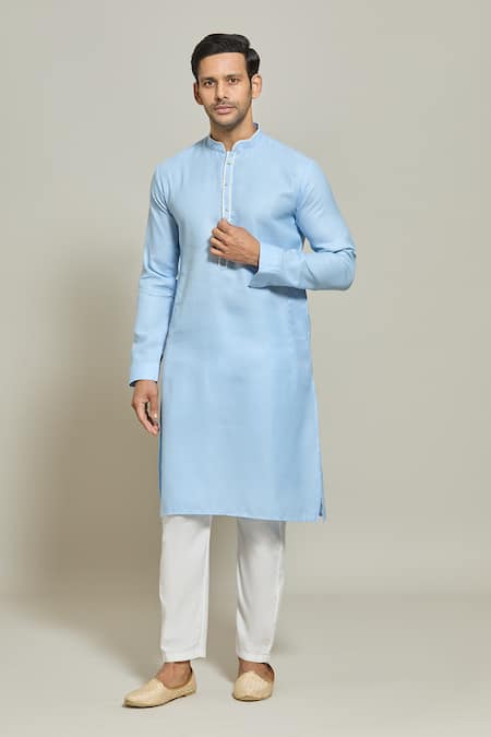 Buy_Arihant Rai Sinha_Blue Linen, Cotton Solid Straight Kurta _Online_at_Aza_Fashions