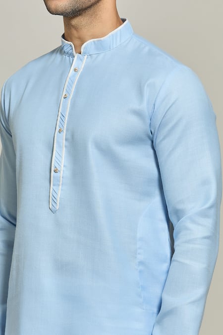 Shop_Arihant Rai Sinha_Blue Linen, Cotton Solid Straight Kurta _Online_at_Aza_Fashions