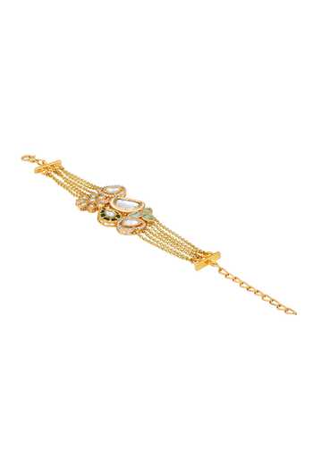 Buy_HRISHA_Gold Plated Zari, Crystals Floral Kundan Work Bracelet _Online_at_Aza_Fashions