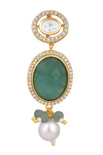 HRISHA_Gold Plated Metallic Thread, Crystals, Geometric Kundan Embellished Earrings _Online_at_Aza_Fashions