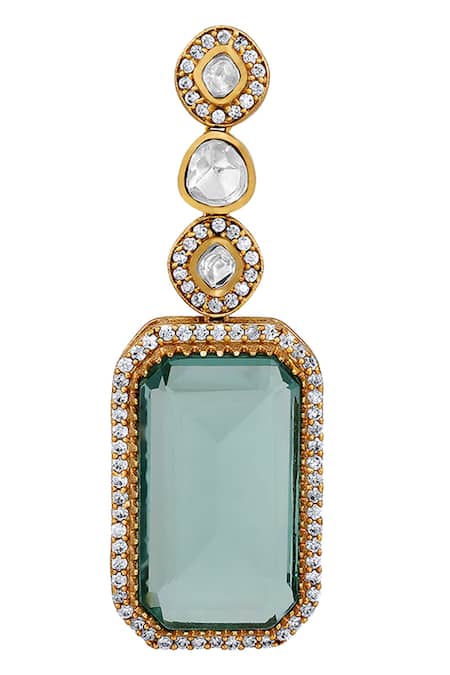 Buy_HRISHA_Green Diamonds, Crystals Carved Geometric Pendant Necklace Set 