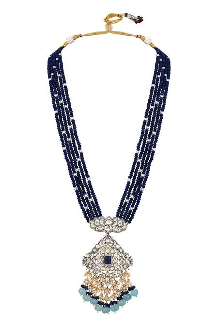 Buy HRISHA Blue Pearls, Applique, Stones Polki And Agate Embellished Jewellery Set Online at Aza Fashions Buy_HRISHA_Blue Pearls, Applique, Stones Polki And Agate Embellished Jewellery Set _Online_at_Aza_Fashions