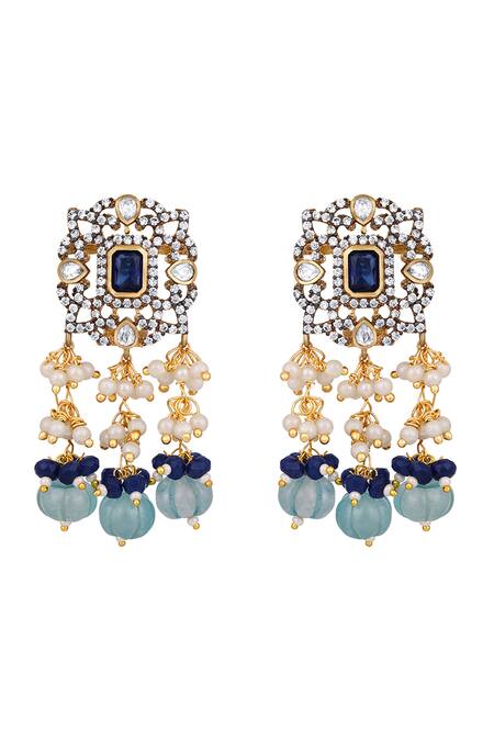 HRISHA Blue Pearls, Applique, Stones Polki And Agate Embellished Jewellery Set at Aza Fashions HRISHA_Blue Pearls, Applique, Stones Polki And Agate Embellished Jewellery Set _at_Aza_Fashions