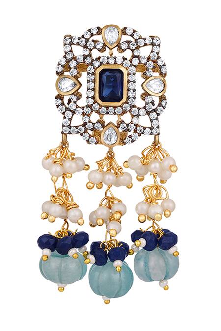 Buy HRISHA Blue Pearls, Applique, Stones Polki And Agate Embellished Jewellery Set Buy_HRISHA_Blue Pearls, Applique, Stones Polki And Agate Embellished Jewellery Set