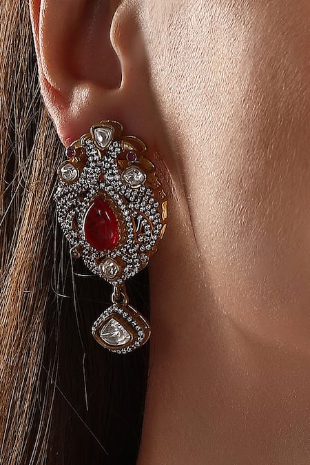 Shop_HRISHA_Multi Color Diamonds, Stones, Crystals Kundan And Polki Embellished Necklace Set _Online_at_Aza_Fashions