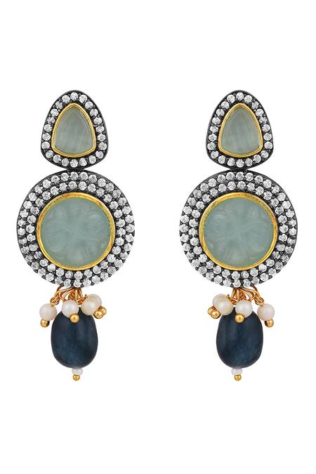 HRISHA_Green Pearls, Metallic Thread Floral Kundan And Polki Embellished Necklace Set _at_Aza_Fashions