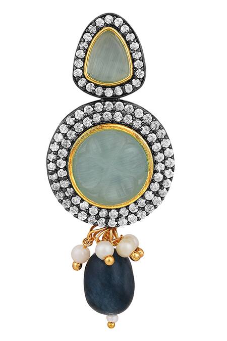 Buy_HRISHA_Green Pearls, Metallic Thread Floral Kundan And Polki Embellished Necklace Set 