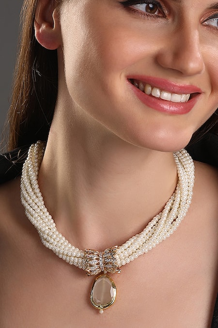 Hrisha Jewels White Shell Pearls Mother Of Embellished Necklace