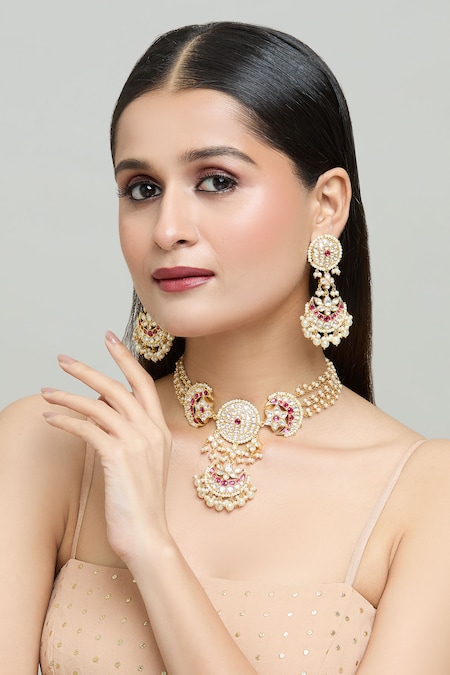 Nayaab by Aleezeh Gold Plated Jadau Embellished Necklace Set