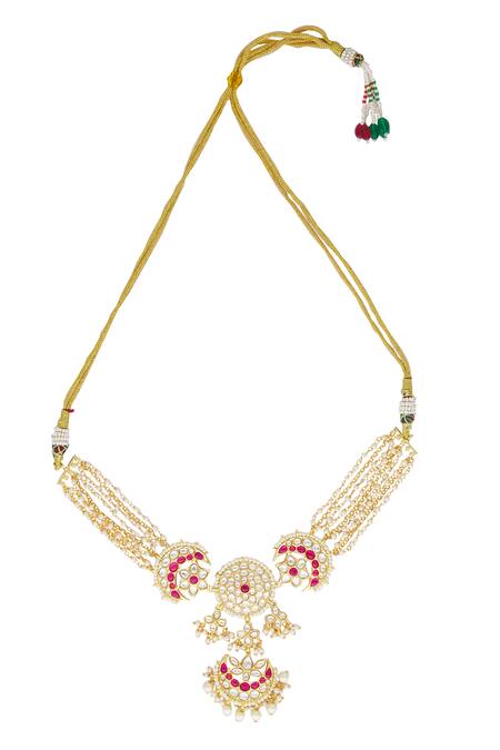 Nazaakat By Samara Singh Gold Plated Diamonds, Pearls, Stones Jadau Embellished Necklace Set at Aza Fashions Nazaakat By Samara Singh_Gold Plated Diamonds, Pearls, Stones Jadau Embellished Necklace Set _at_Aza_Fashions