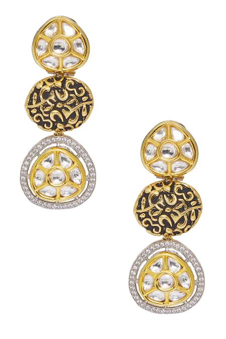 Nazaakat By Samara Singh_Gold Plated Zari Geometric Jadau Embellished Necklace Set _at_Aza_Fashions