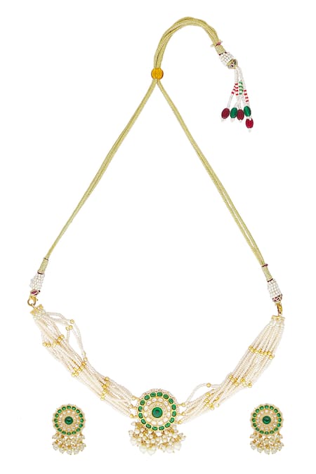 Nazaakat By Samara Singh Floral Pendant Jadau Work Necklace Set 