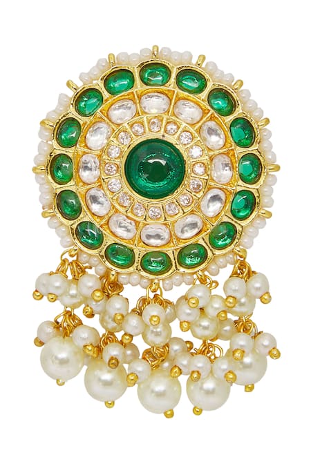 Nazaakat By Samara Singh_Gold Plated Diamonds, Stones Floral Pendant Jadau Work Necklace Set _Online_at_Aza_Fashions