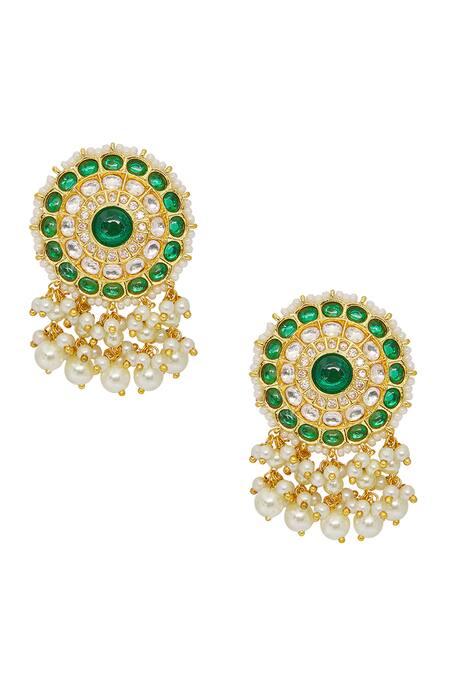 Buy_Nazaakat By Samara Singh_Gold Plated Diamonds, Stones Floral Pendant Jadau Work Necklace Set _Online_at_Aza_Fashions