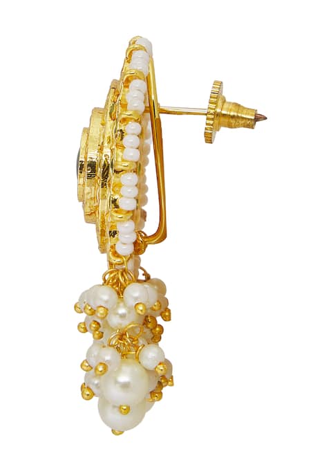 Shop_Nazaakat By Samara Singh_Gold Plated Diamonds, Stones Floral Pendant Jadau Work Necklace Set _Online_at_Aza_Fashions