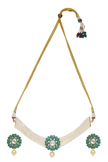 Nazaakat By Samara Singh Flower Pendant Jadau Work Necklace Set 