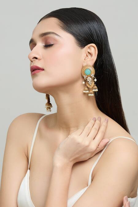Nazaakat By Samara Singh Gold Plated Diamonds, Stones Jadau Embellished Dangler Earrings at Aza Fashions Nazaakat By Samara Singh_Gold Plated Diamonds, Stones Jadau Embellished Dangler Earrings _at_Aza_Fashions