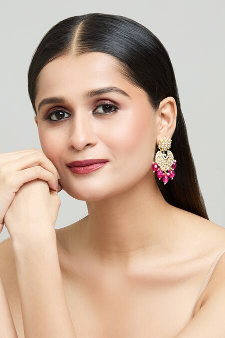 Nazaakat By Samara Singh_Gold Plated Diamonds, Beads Floral Cutwork Dangler Earrings _Online_at_Aza_Fashions
