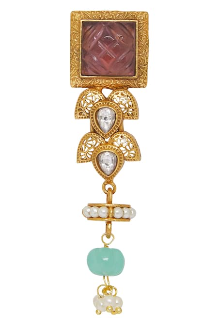 Buy_Nazaakat By Samara Singh_Gold Plated Diamonds, Beads Geometric Cutwork Dangler Earrings _Online_at_Aza_Fashions