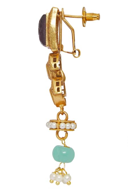 Nazaakat By Samara Singh_Gold Plated Diamonds, Beads Geometric Cutwork Dangler Earrings _at_Aza_Fashions