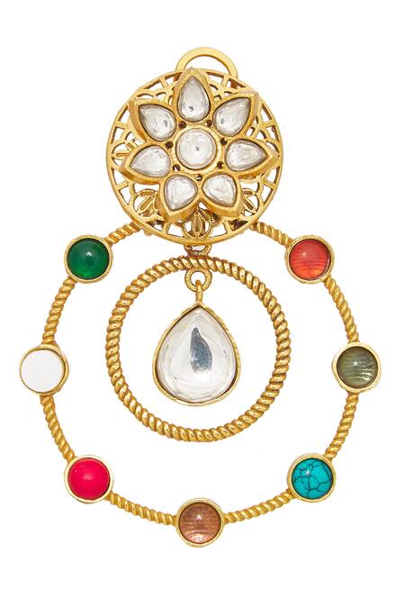 Buy_Nazaakat By Samara Singh_Gold Plated Zari, Stones Circular Ornamented Embellished Earrings _Online_at_Aza_Fashions