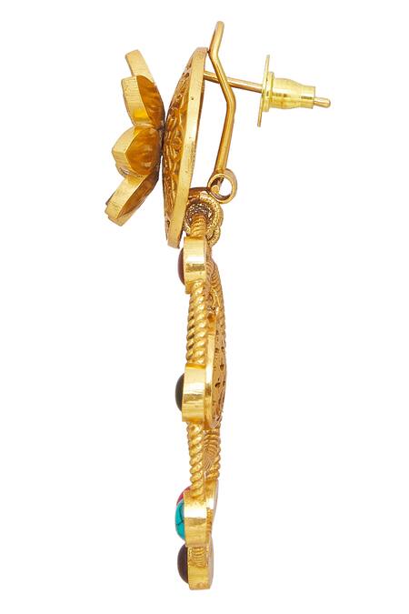 Nazaakat By Samara Singh_Gold Plated Zari, Stones Circular Ornamented Embellished Earrings _at_Aza_Fashions