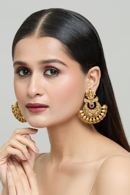 Samyukta Singhania Goddess Laxmi Carved Temple Earrings 