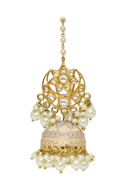 Nazaakat By Samara Singh_Gold Plated Crescent Moon Cutwork Jhumkas _at_Aza_Fashions