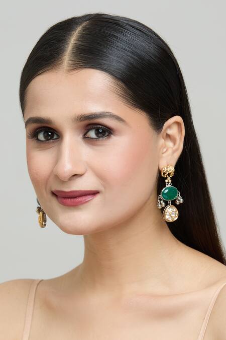 Nazaakat By Samara Singh_Gold Plated Zari Carved Elephant Earrings _Online_at_Aza_Fashions