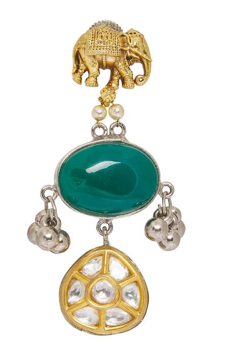 Nazaakat By Samara Singh_Gold Plated Zari Carved Elephant Earrings _at_Aza_Fashions
