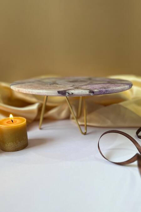 Buy_Cotton Indya_Purple Agate Stone And Metal Round Cake Stand_Online_at_Aza_Fashions