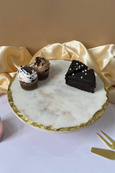 Buy Cotton Indya White Metal, Marble Cake Stand at Aza Fashions Buy_Cotton Indya_White Metal, Marble Cake Stand_at_Aza_Fashions