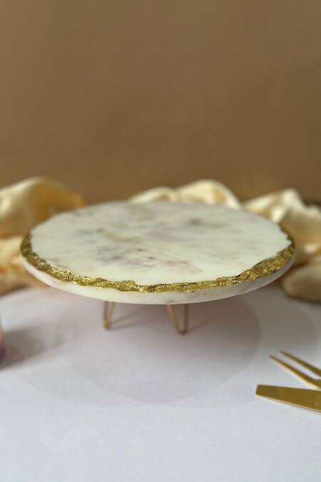 Shop Cotton Indya White Metal, Marble Cake Stand at Aza Fashions Shop_Cotton Indya_White Metal, Marble Cake Stand_at_Aza_Fashions