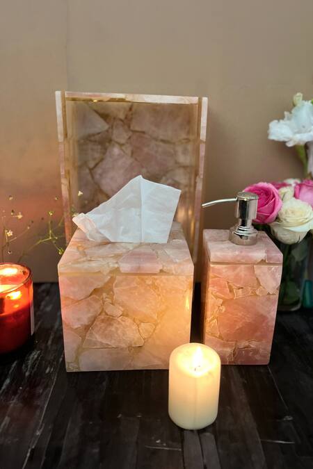 Shop Cotton Indya Pink Rose Quartz Bathroom Set at Aza Fashions Shop_Cotton Indya_Pink Rose Quartz Bathroom Set_at_Aza_Fashions