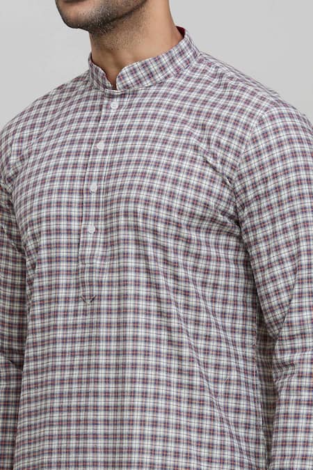 Shop Arihant Rai Sinha Multi Color Cotton, Polyester Checkered Print Kurta Set Online at Aza Fashions Shop_Arihant Rai Sinha_Multi Color Cotton, Polyester Checkered Print Kurta Set _Online_at_Aza_Fashions